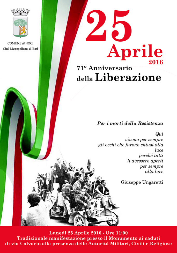 Noci celebra il 71° Anniversario della Liberazione