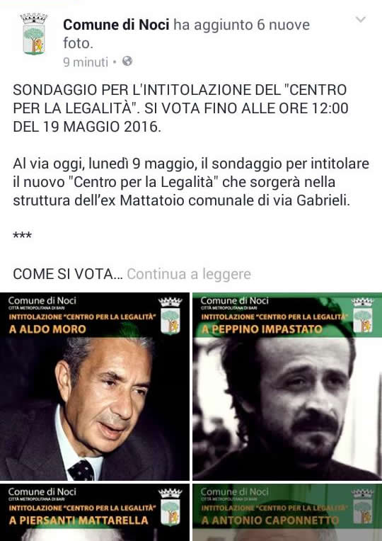Intitolazione “Centro per la legalità”, al via il sondaggio