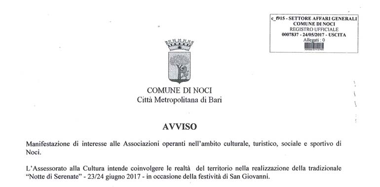 Avviso pubblico per Notte di Serenate