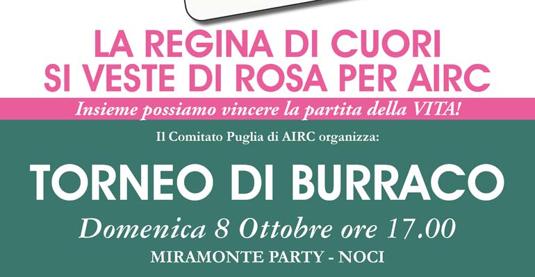 La Puglia indossa il Nastro Rosa. Domenica torneo di Burraco