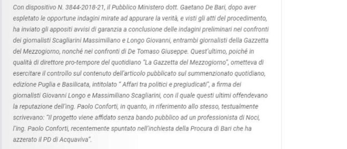 Immagine 2: Offese all'ing. Conforti. La replica dei giornalisti Longo e Scagliarini