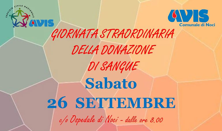 26 settembre: AVIS, giornata straordinaria della donazione