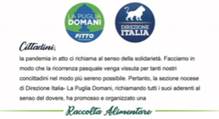 Pasqua 2021, raccolta di Direzione Italia-La Puglia Domani per le Caritas Parrocchiali